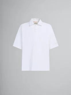 Tops & T-Shirts>Marni White Organic Cotton Oversized Polo Shirt With Patches LILYWHITE