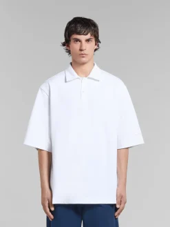 Tops & T-Shirts>Marni White Organic Cotton Oversized Polo Shirt With Patches LILYWHITE