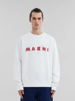 Sweatshirts>Marni White Organic Cotton Sweatshirt With Wrinkled Logo NATURAL WHITE