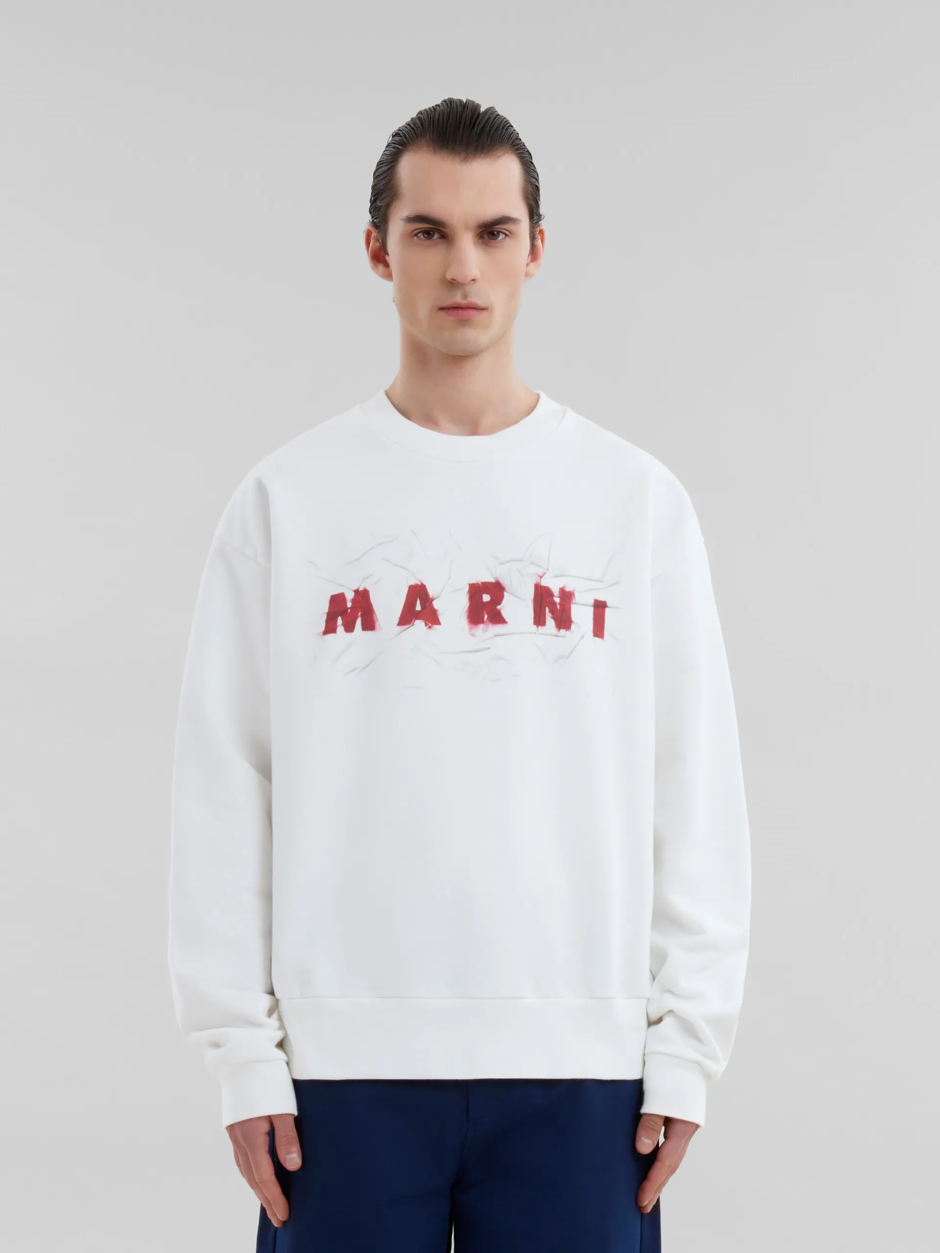 Sweatshirts>Marni White Organic Cotton Sweatshirt With Wrinkled Logo NATURAL WHITE