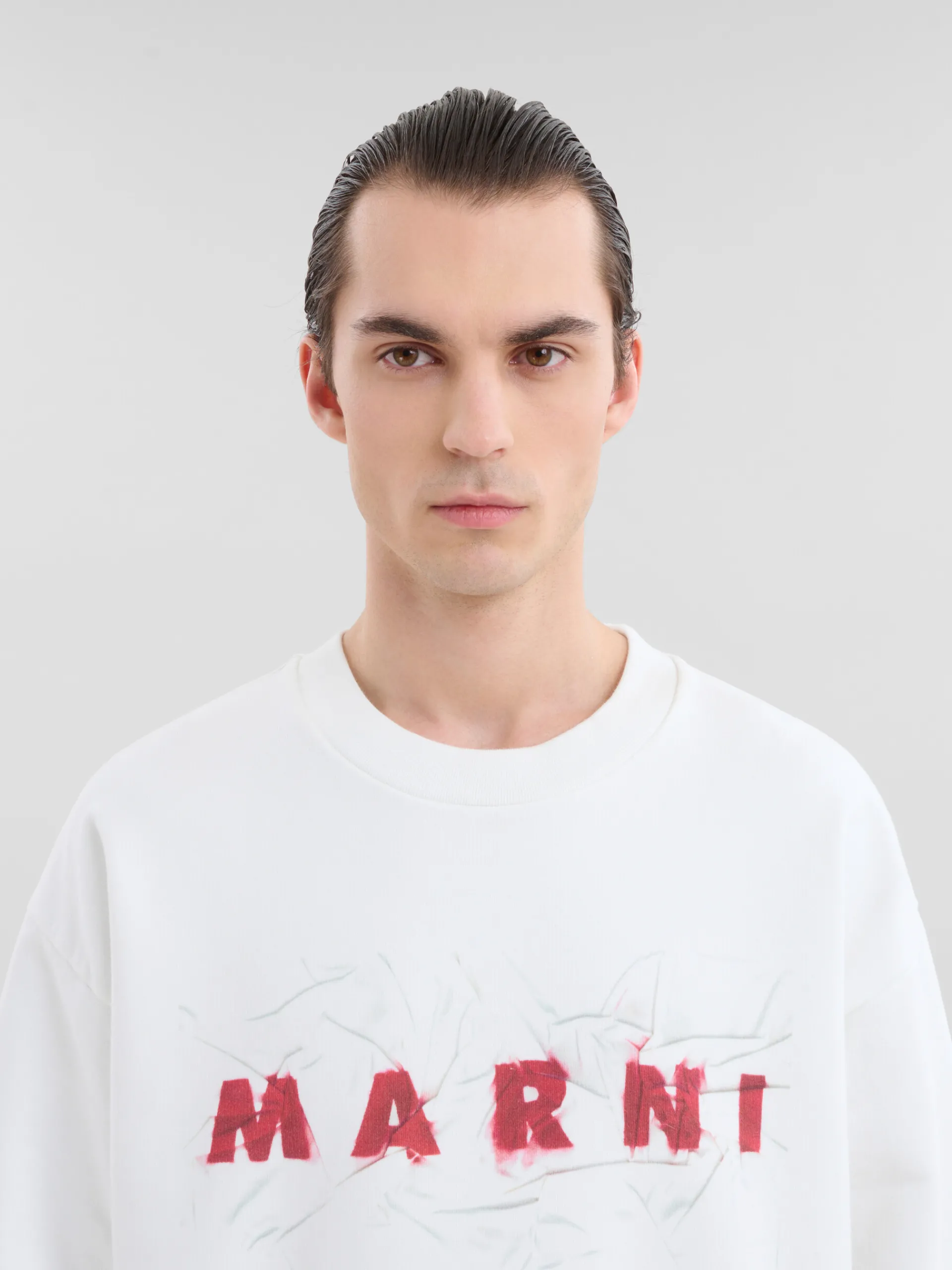 Sweatshirts>Marni White Organic Cotton Sweatshirt With Wrinkled Logo NATURAL WHITE