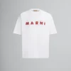 Tops & T-Shirts>Marni White Organic Cotton T-shirt With Wrinkled Logo LILYWHITE
