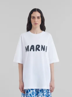 Tops & T-Shirts>Marni White Organic Cotton T-shirt With Logo LILYWHITE