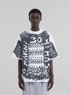 Tops & T-Shirts>Marni White Organic Cotton T-shirt With 30th Anniversary Print LILYWHITE