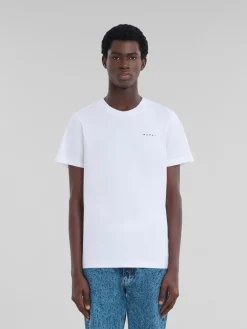 Tops & T-Shirts>Marni White Organic Cotton T-shirt With Mini Logo LILYWHITE