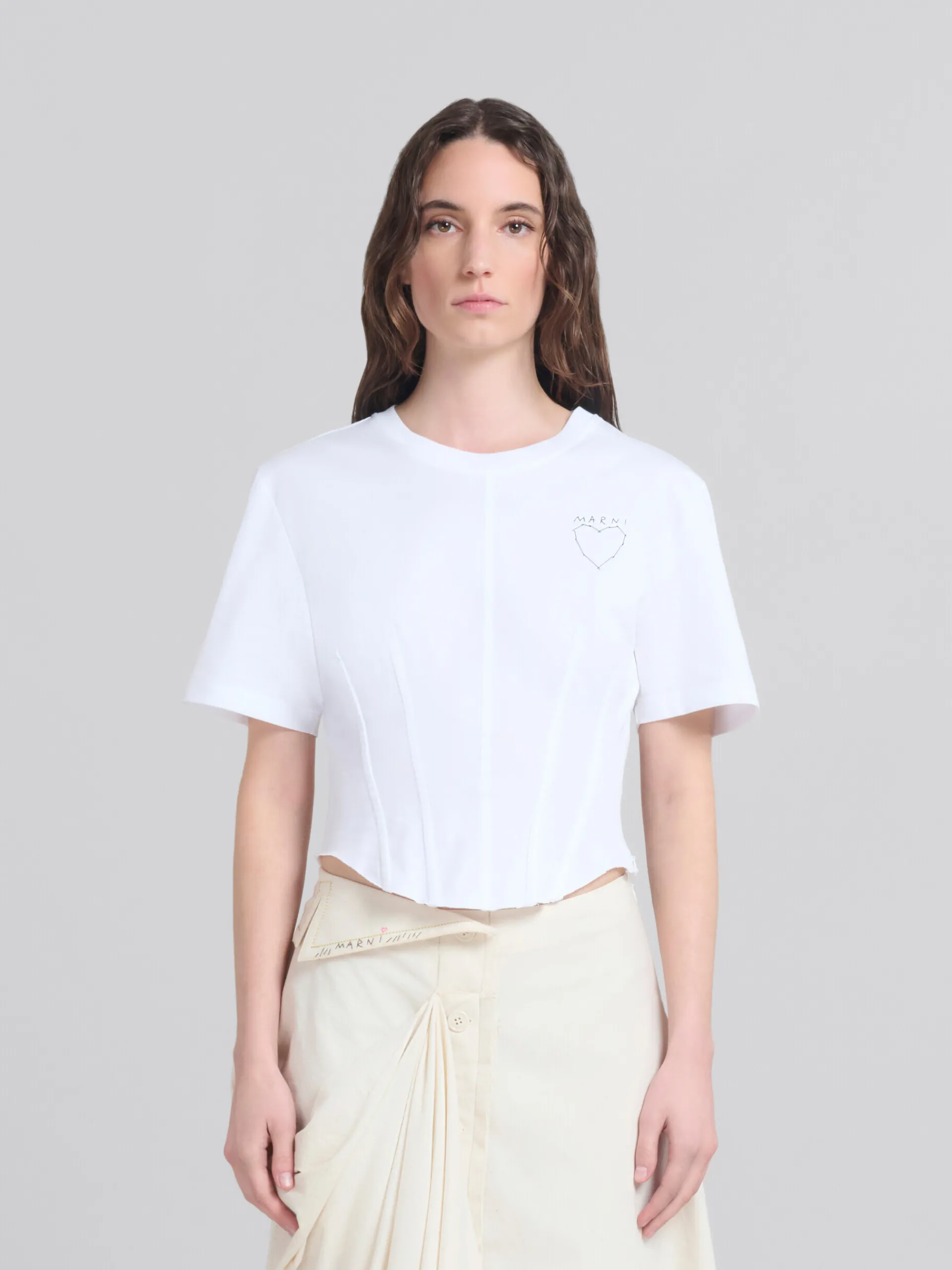 Tops & T-Shirts>Marni White Organic Jersey Corset T-shirt LILYWHITE