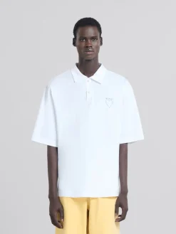 Tops & T-Shirts>Marni White Organic Jersey Polo Shirt With Back Print LILYWHITE