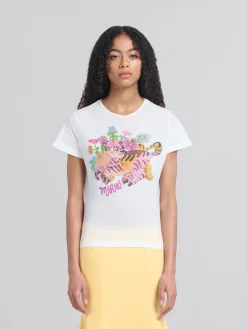 Tops & T-Shirts>Marni White Organic Jersey Slim-fit T-shirt With Print LILYWHITE