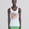 Tops & T-Shirts>Marni White Organic Jersey Tank Top With Print LILYWHITE