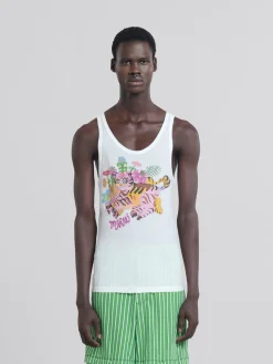 Tops & T-Shirts>Marni White Organic Jersey Tank Top With Print LILYWHITE