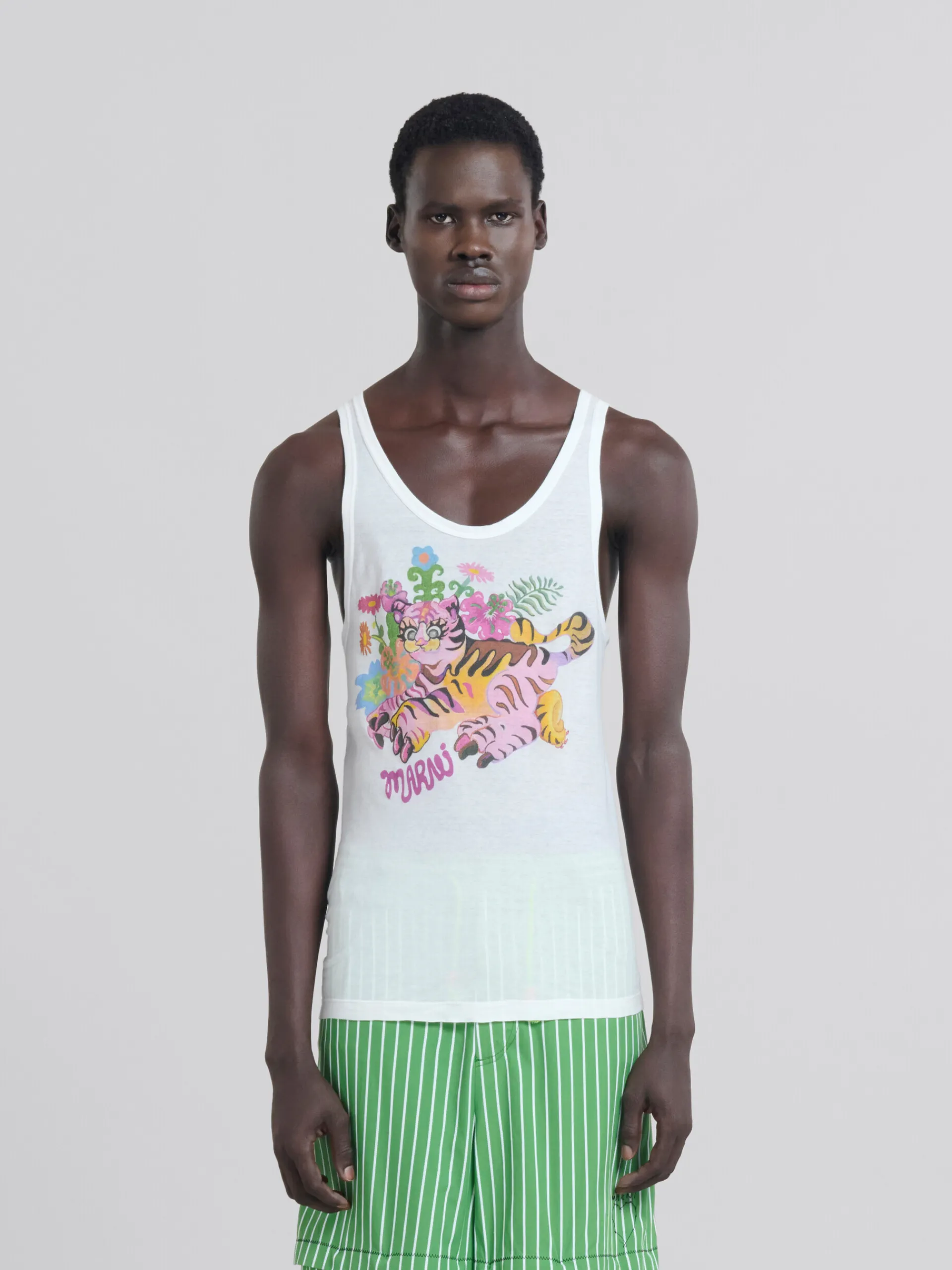 Tops & T-Shirts>Marni White Organic Jersey Tank Top With Print LILYWHITE
