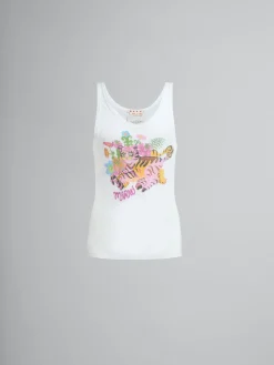 Tops & T-Shirts>Marni White Organic Jersey Tank Top With Print LILYWHITE
