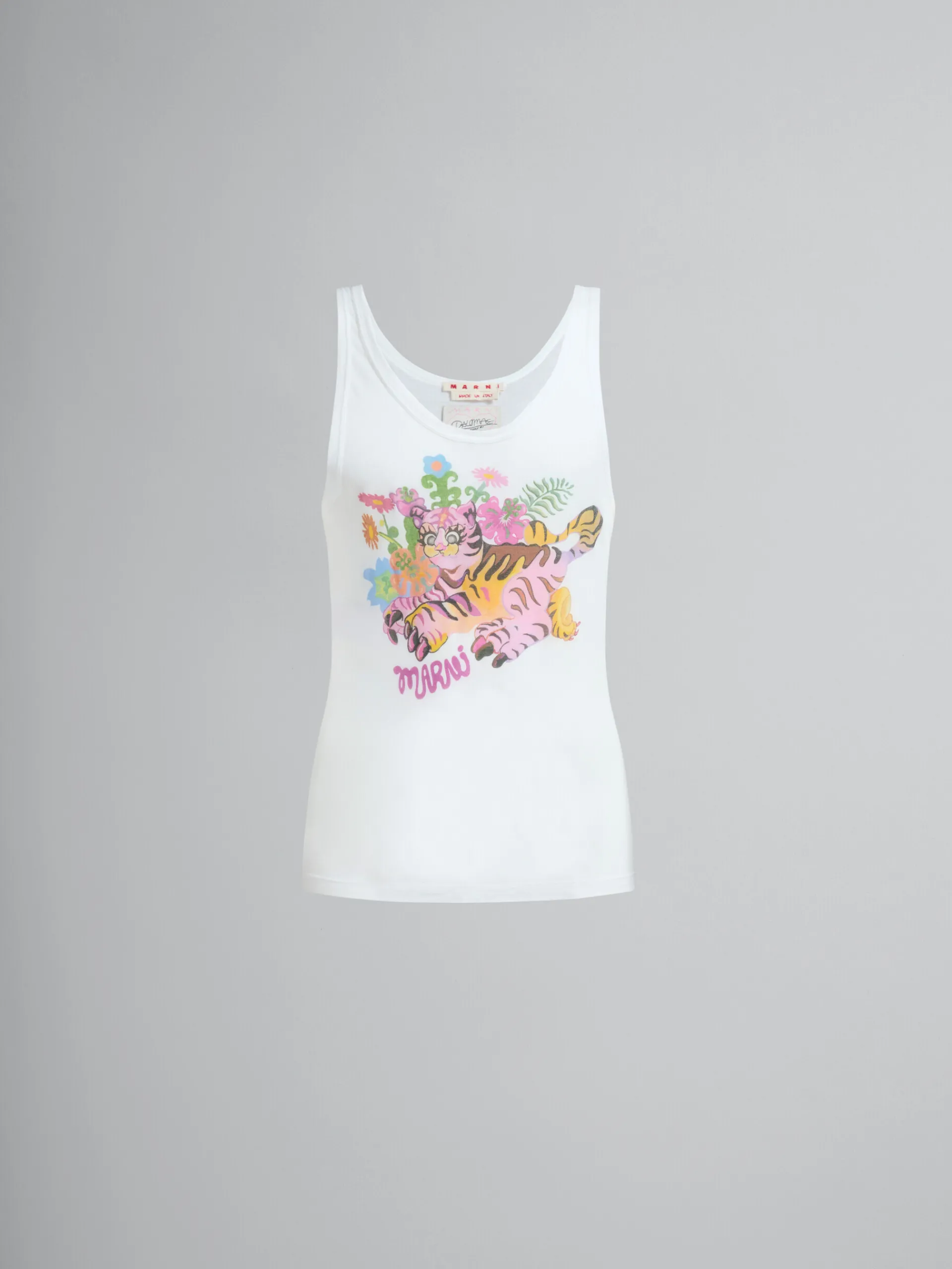 Tops & T-Shirts>Marni White Organic Jersey Tank Top With Print LILYWHITE
