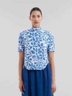 Matching Sets | Tops & T-Shirts>Marni White Organic Poplin Backwards Shirt With Blooming Print IRISBLUE