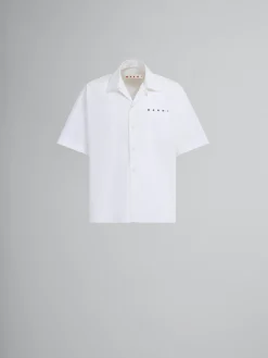 Tops & T-Shirts>Marni White Organic Poplin Bowling Shirt With Hidden Logo LILYWHITE