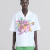 Tops & T-Shirts>Marni White Organic Poplin Bowling Shirt With Print LILYWHITE
