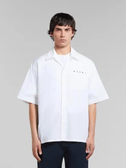 Tops & T-Shirts>Marni White Organic Poplin Bowling Shirt With Hidden Logo LILYWHITE