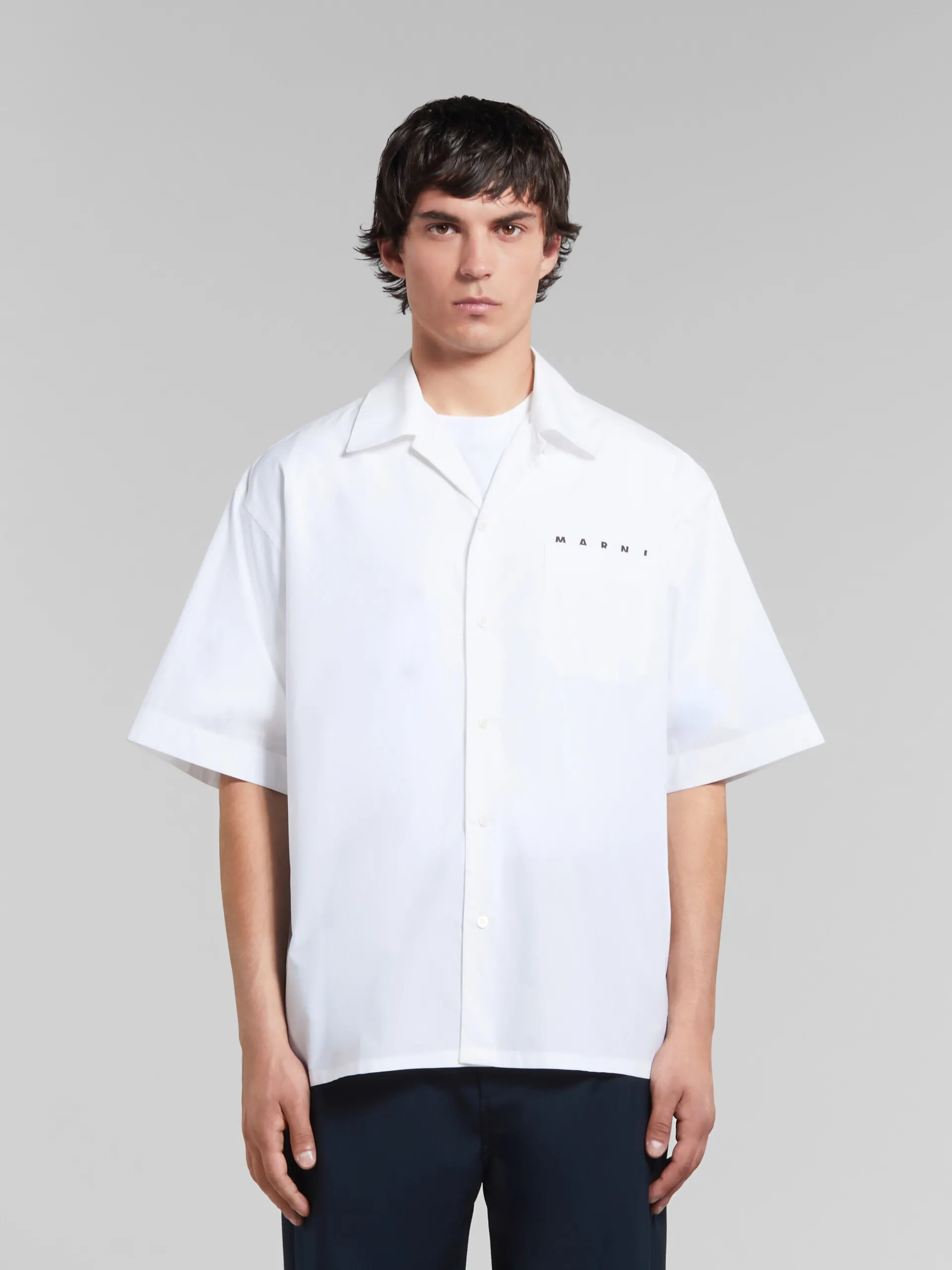 Tops & T-Shirts>Marni White Organic Poplin Bowling Shirt With Hidden Logo LILYWHITE