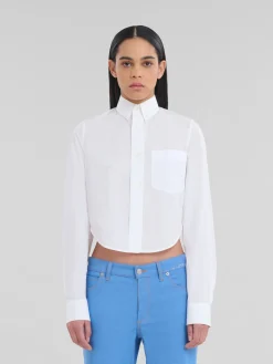 Tops & T-Shirts>Marni White Organic Poplin Cropped Shirt LILYWHITE