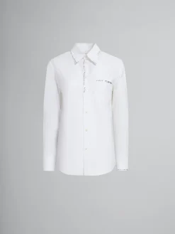 Tops & T-Shirts>Marni White Organic Poplin Shirt With Mending LILYWHITE
