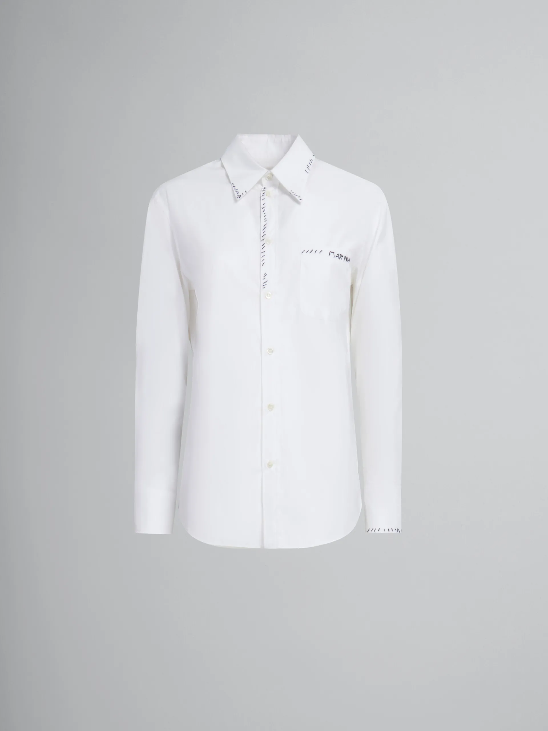 Tops & T-Shirts>Marni White Organic Poplin Shirt With Mending LILYWHITE