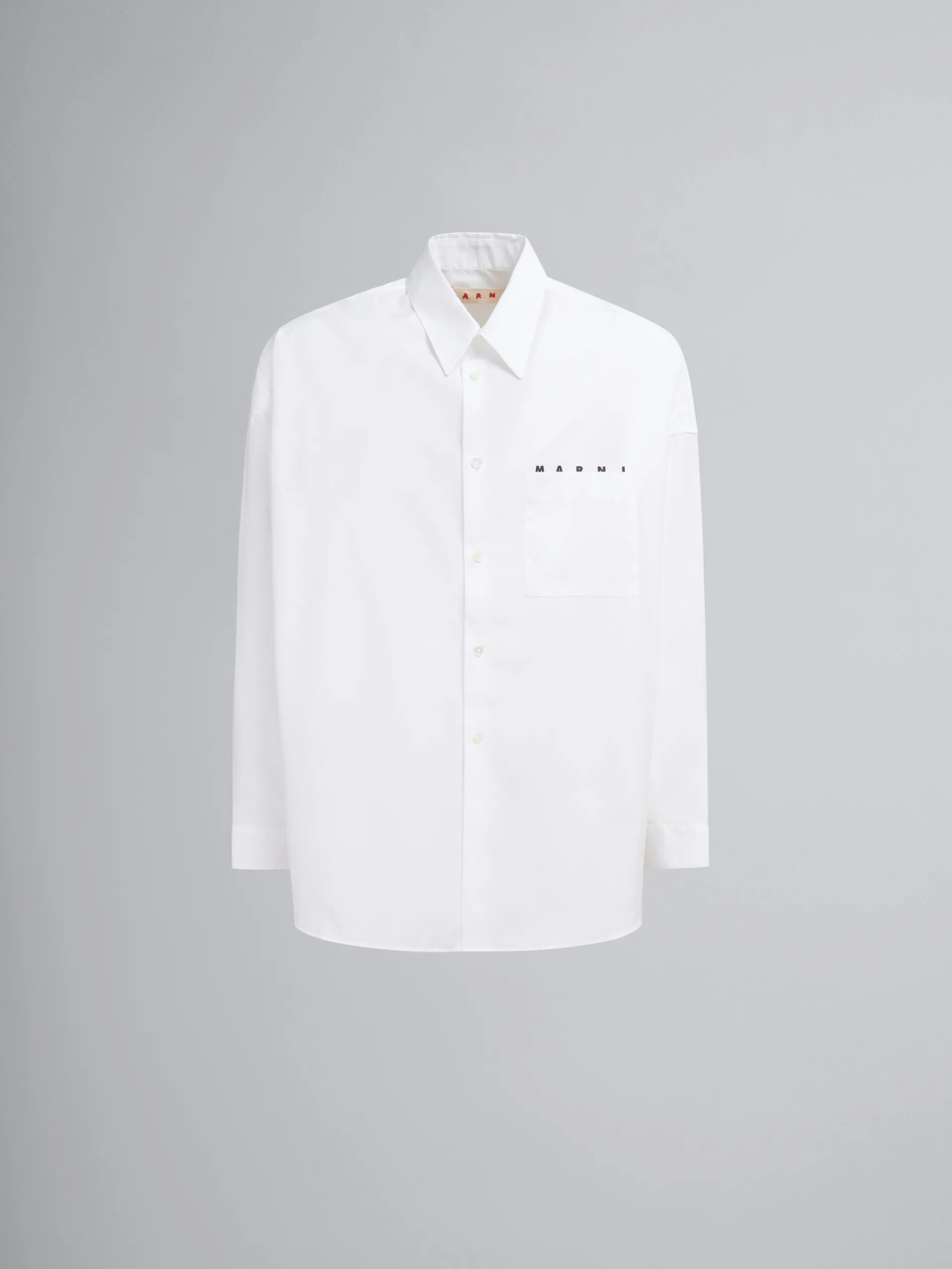 Tops & T-Shirts>Marni White Organic Poplin Shirt With Peeping Logo LILYWHITE