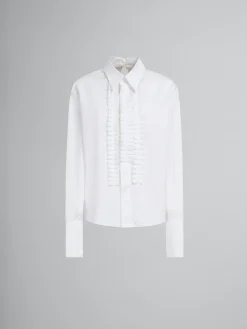 Tops & T-Shirts>Marni White Organic Poplin Shirt With Ruffles LILYWHITE