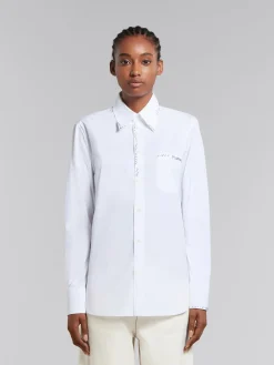 Tops & T-Shirts>Marni White Organic Poplin Shirt With Mending LILYWHITE