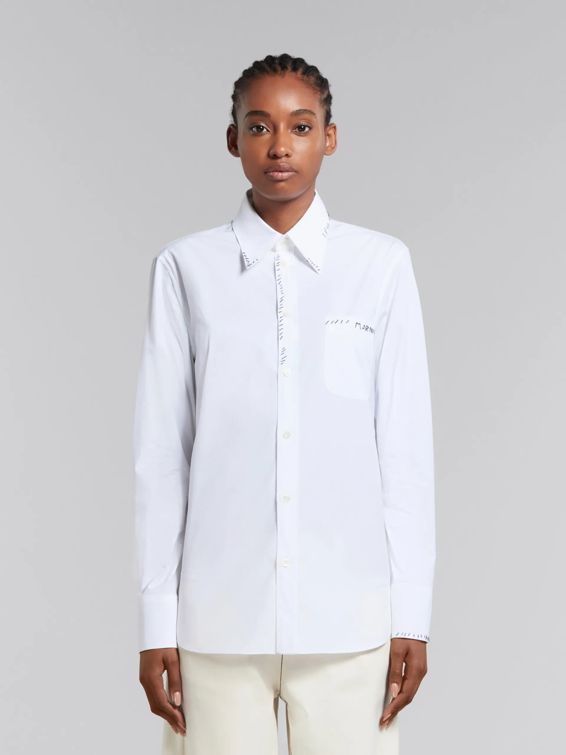 Tops & T-Shirts>Marni White Organic Poplin Shirt With Mending LILYWHITE