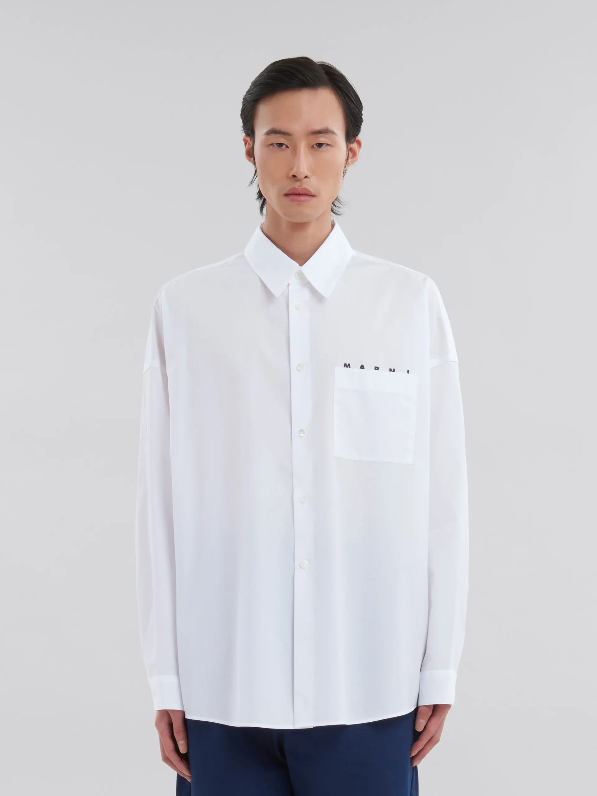 Tops & T-Shirts>Marni White Organic Poplin Shirt With Peeping Logo LILYWHITE