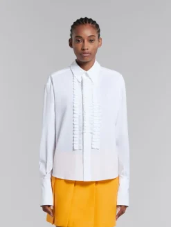 Tops & T-Shirts>Marni White Organic Poplin Shirt With Ruffles LILYWHITE