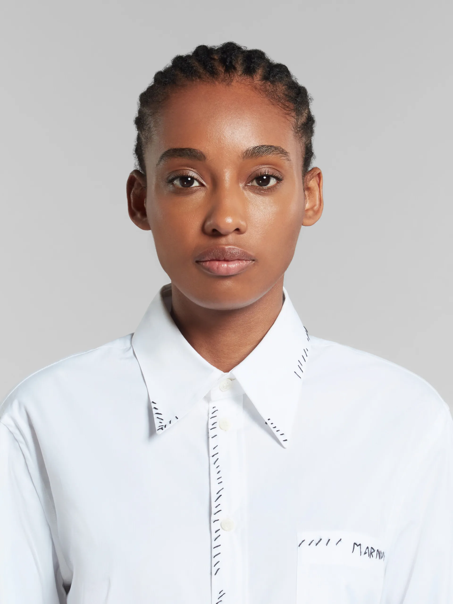 Tops & T-Shirts>Marni White Organic Poplin Shirt With Mending LILYWHITE