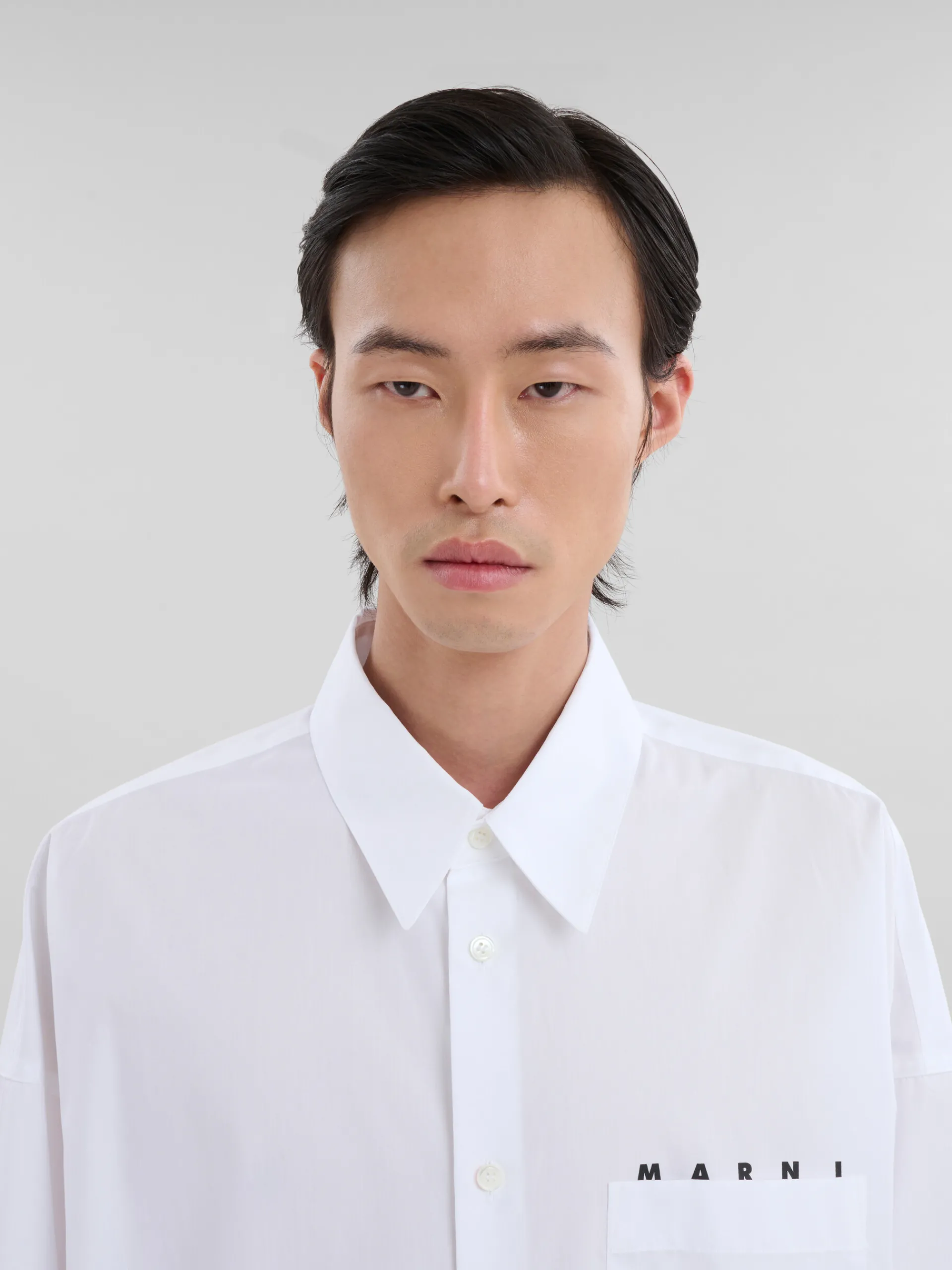 Tops & T-Shirts>Marni White Organic Poplin Shirt With Peeping Logo LILYWHITE