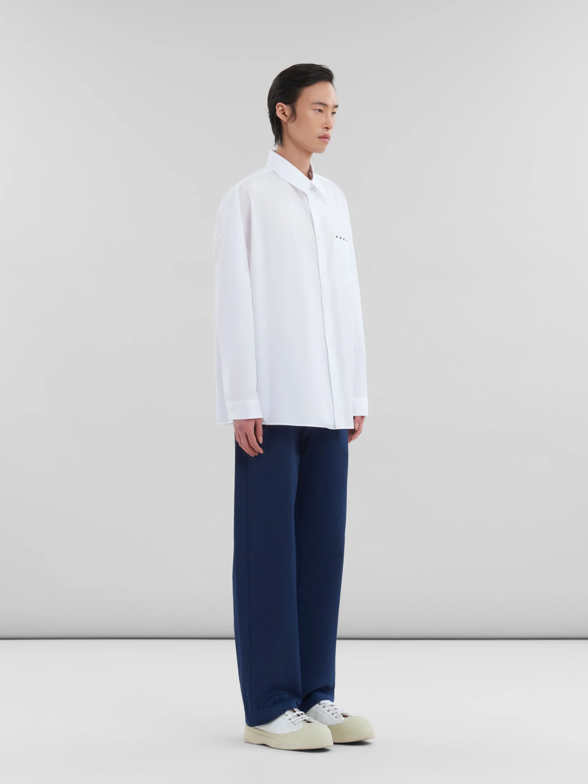 Tops & T-Shirts>Marni White Organic Poplin Shirt With Peeping Logo LILYWHITE