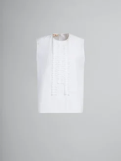 Tops & T-Shirts>Marni White Organic Poplin Sleeveless Top With Pleated Detailing LILYWHITE