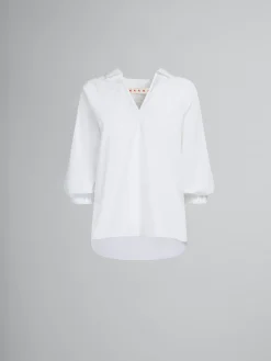 Tops & T-Shirts>Marni White Organic Poplin Top With Shirt Collar LILYWHITE