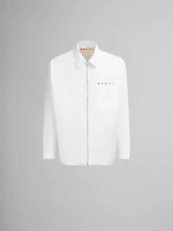 Tops & T-Shirts>Marni White Organic Poplin Zip Shirt With Hidden Logo LILYWHITE