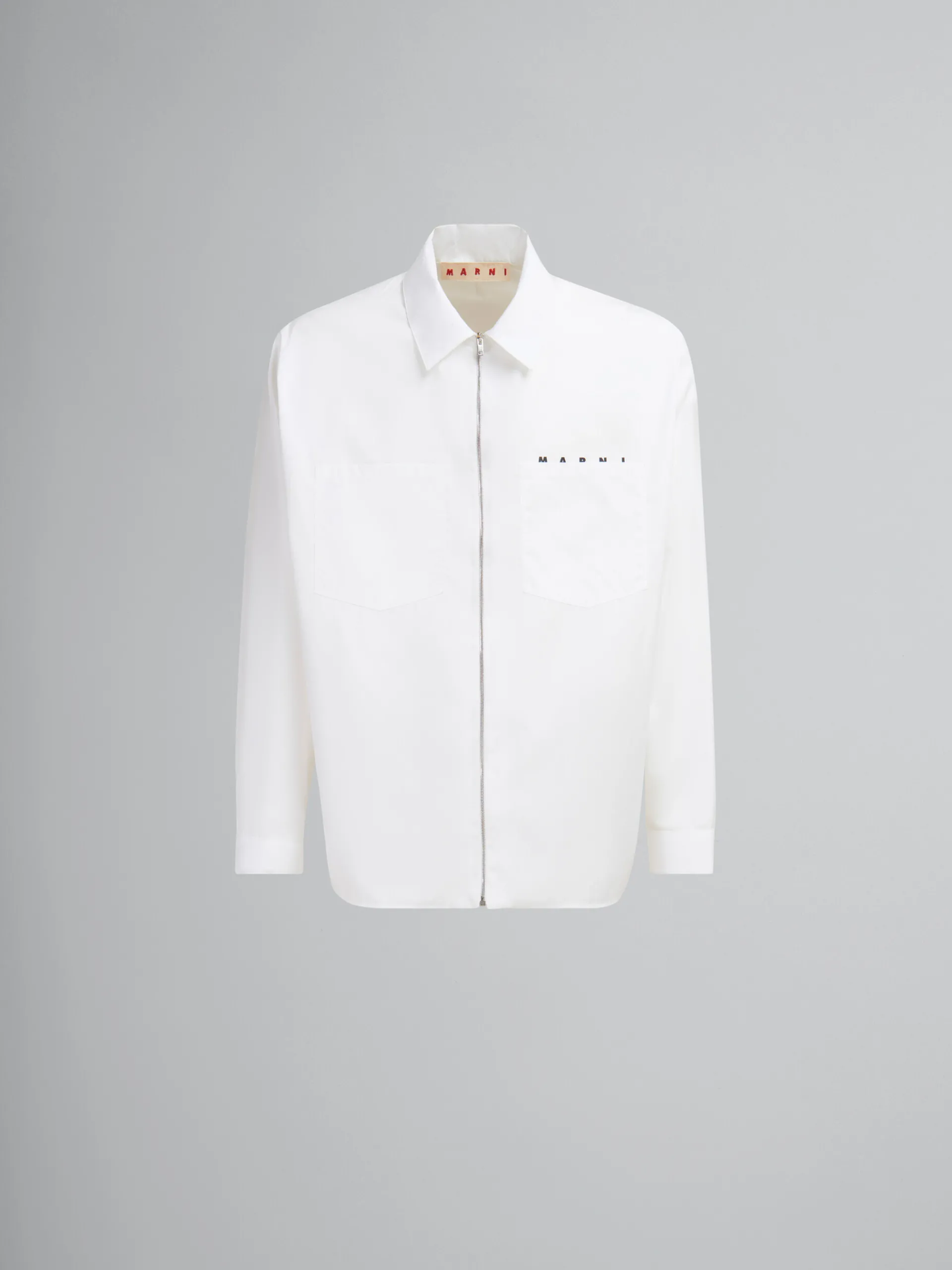 Tops & T-Shirts>Marni White Organic Poplin Zip Shirt With Hidden Logo LILYWHITE