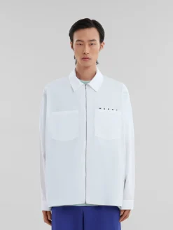 Tops & T-Shirts>Marni White Organic Poplin Zip Shirt With Hidden Logo LILYWHITE
