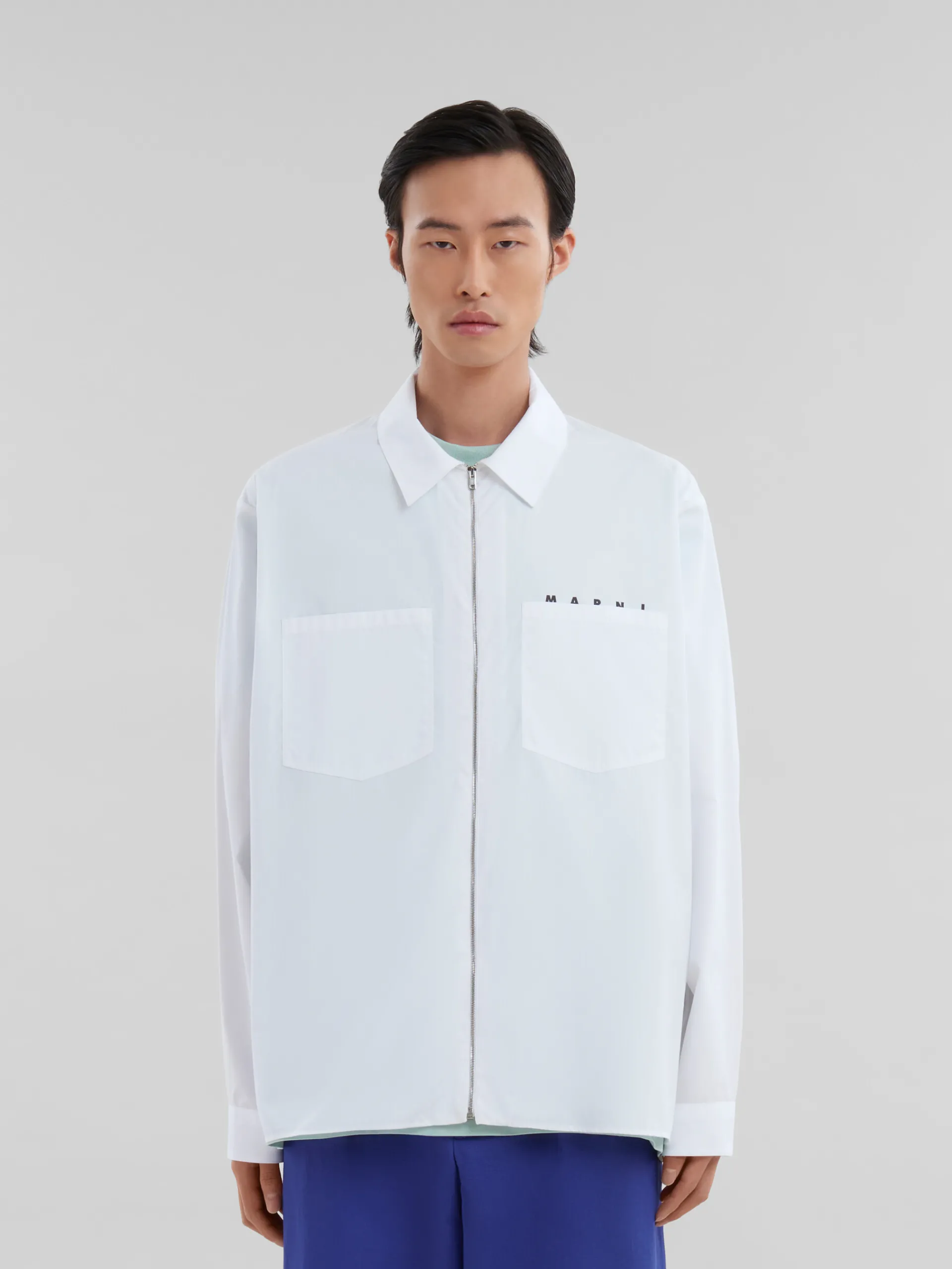 Tops & T-Shirts>Marni White Organic Poplin Zip Shirt With Hidden Logo LILYWHITE