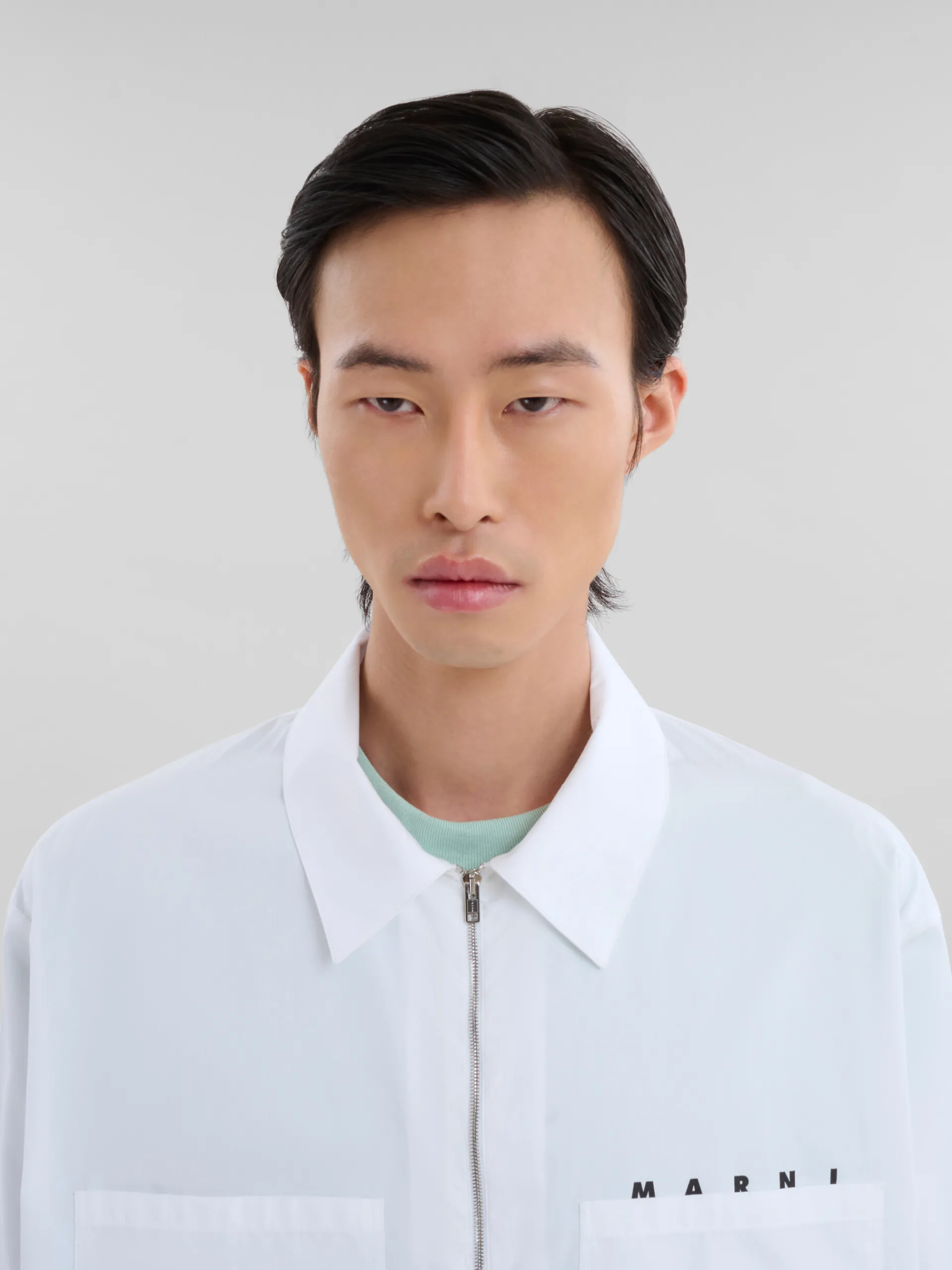 Tops & T-Shirts>Marni White Organic Poplin Zip Shirt With Hidden Logo LILYWHITE