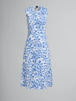 Dresses>Marni White Poplin A-line Dress With Blooming Print IRISBLUE