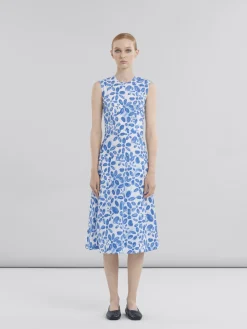 Dresses>Marni White Poplin A-line Dress With Blooming Print IRISBLUE