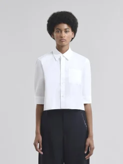 Tops & T-Shirts>Marni White Poplin Cocoon Shirt LILYWHITE