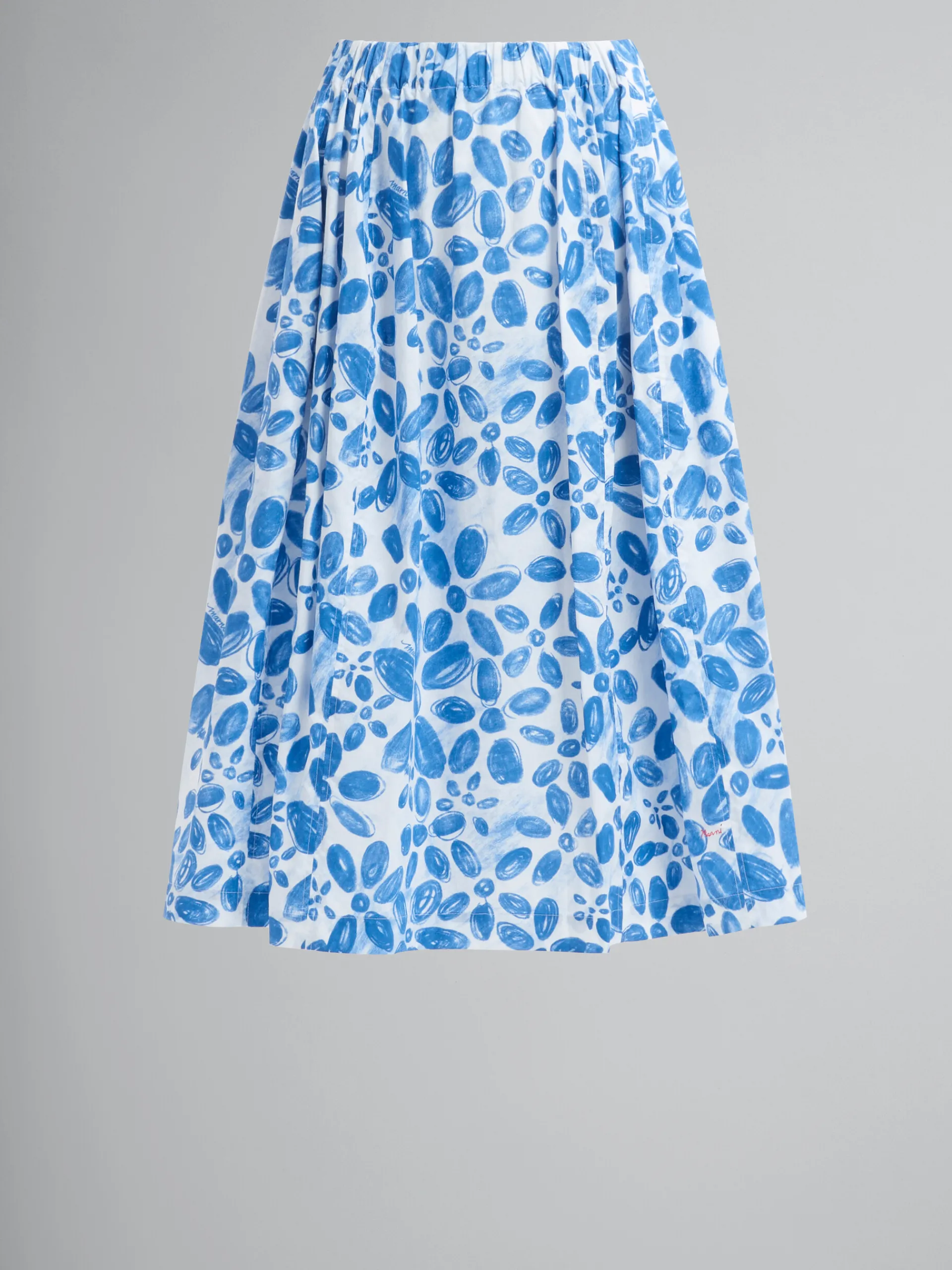 Matching Sets | Skirts>Marni White Poplin Elasticated Midi Skirt With Blooming Print IRISBLUE