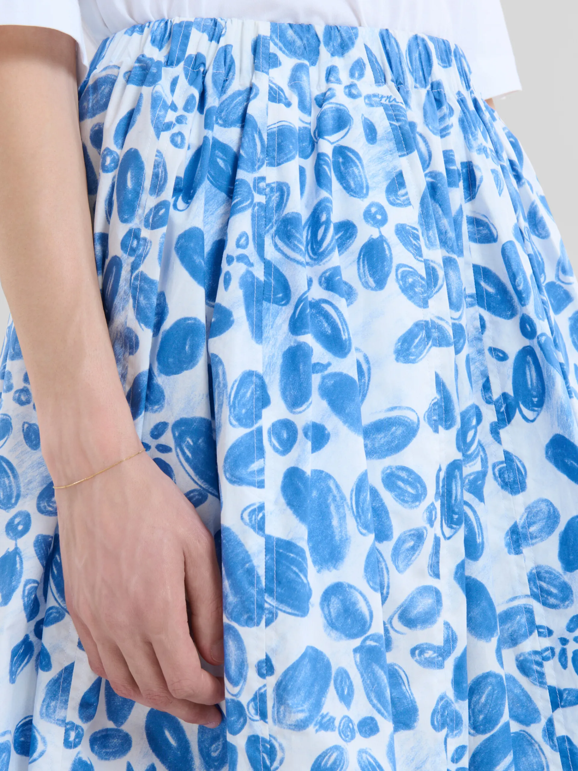 Matching Sets | Skirts>Marni White Poplin Elasticated Midi Skirt With Blooming Print IRISBLUE
