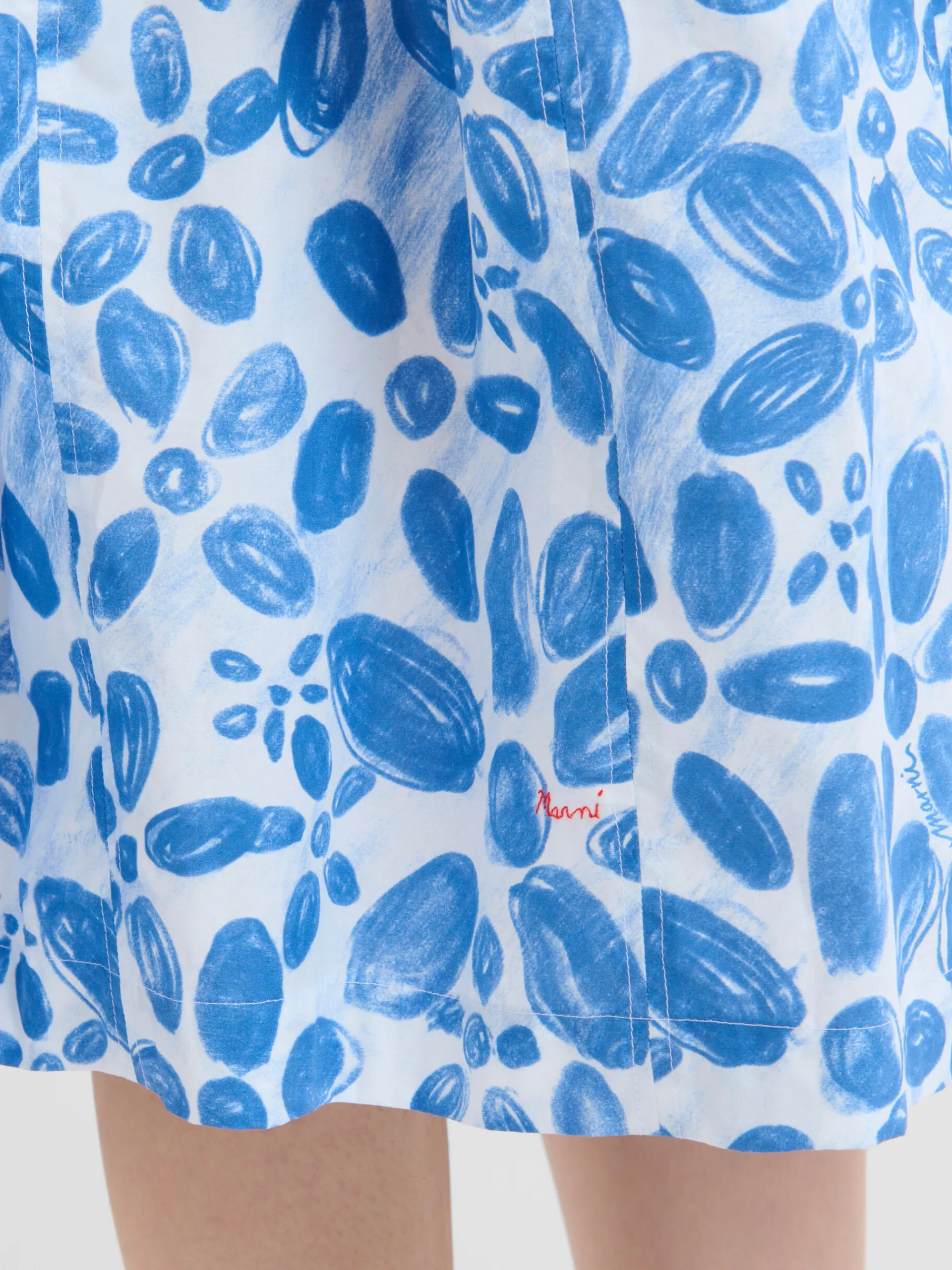 Matching Sets | Skirts>Marni White Poplin Elasticated Midi Skirt With Blooming Print IRISBLUE