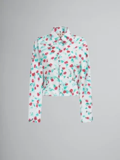 Tops & T-Shirts>Marni White Poplin Gathered Shirt With Reverie Print LILYWHITE