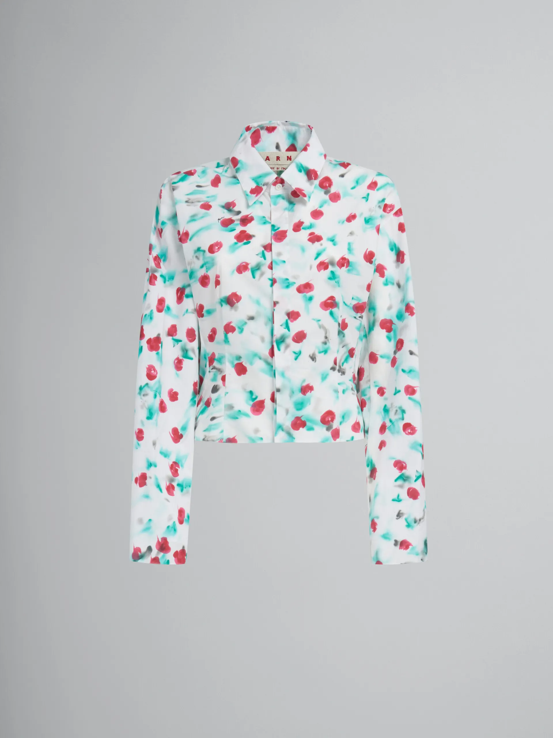 Tops & T-Shirts>Marni White Poplin Gathered Shirt With Reverie Print LILYWHITE