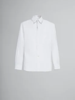 Tops & T-Shirts>Marni White Poplin Shirt With Bead Mending LILYWHITE